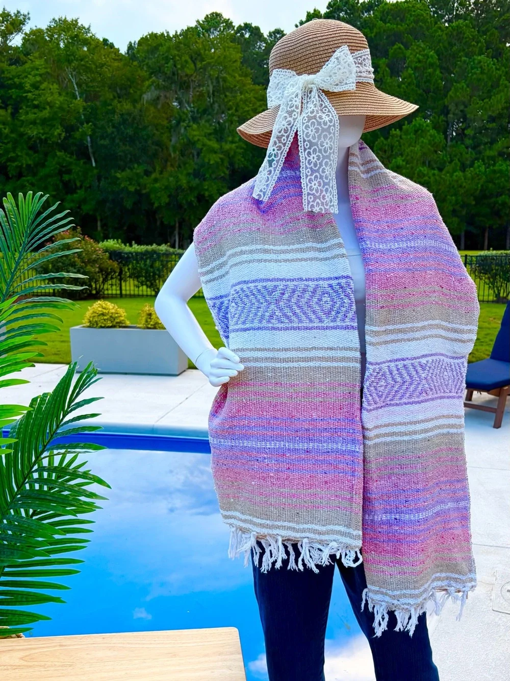 Mexican Falsa Blanket – Woven Striped Serape Throw with Fringe